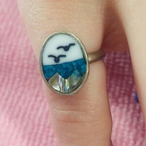 Unique Blue and White Bird Ring